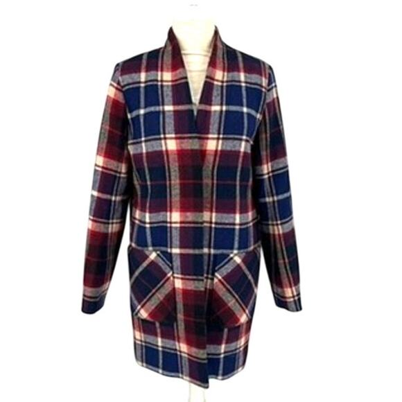 Abercrombie & Fitch Wool Plaid Coat Size Small Red - Picture 1 of 5